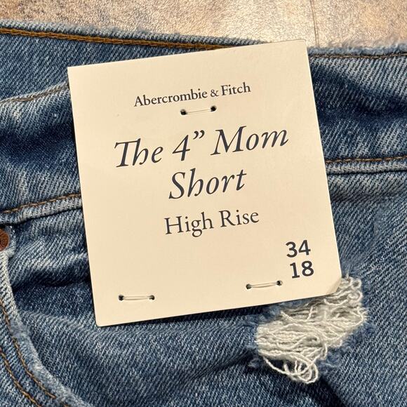 NWT Abercrombie & Fitch Jean Shorts Mom High Rise Y2K 90s Distressed Blue 34/18 - Picture 3 of 6